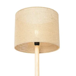 Smart vloerlamp hout met linnen kap naturel 32 cm incl. Wifi A60 - Mels