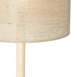 Smart vloerlamp hout met linnen kap naturel 32 cm incl. Wifi A60 - Mels