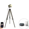 Smart vloerlamp tripod hout met studiospot incl. Wifi B35- Braha