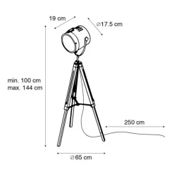 Smart vloerlamp tripod hout met studiospot incl. Wifi B35- Braha