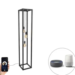 Smart vloerlamp zwart 3-lichts incl. Wifi G95 - Big Cage