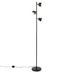 Smart vloerlamp zwart met gouden binnenkant incl. 3 Wifi GU10 - Buell