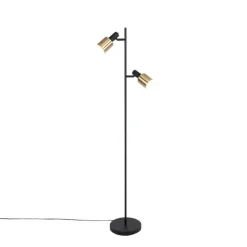 Smart vloerlamp zwart met goud incl. 2 Wifi A60 - Stijn