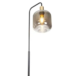Smart vloerlamp zwart met goud en smoke glas incl. Wifi A60 - Zuzanna
