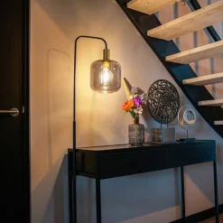 Smart vloerlamp zwart met goud en smoke glas incl. Wifi A60 - Zuzanna