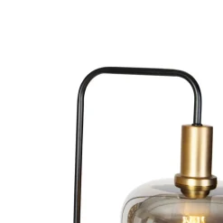 Smart vloerlamp zwart met goud en smoke glas incl. Wifi A60 - Zuzanna
