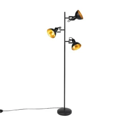 Smart vloerlamp zwart met goud 3-lichts incl. 3 wifi P45- Tommy