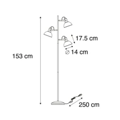 Smart vloerlamp zwart met goud 3-lichts incl. 3 wifi P45- Tommy