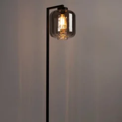 Smart vloerlamp zwart met smoke glas incl. Wifi ST64 - Qara Down