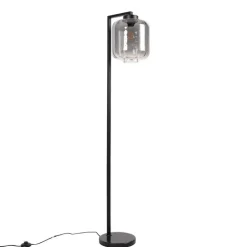 Smart vloerlamp zwart met smoke glas incl. Wifi ST64 - Qara Down