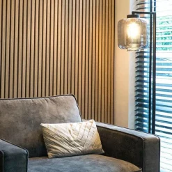 Smart vloerlamp zwart met smoke glas incl. Wifi ST64 - Qara Down