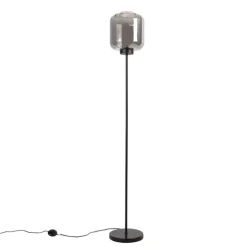 Smart vloerlamp zwart met smoke glas incl. Wifi ST64 - Qara
