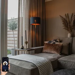 Smart vloerlamp zwart met goud rond incl. Wifi. A60 - VT