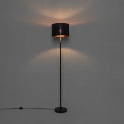 Smart vloerlamp zwart met goud rond incl. Wifi. A60 - VT