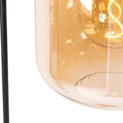 Smart vloerlamp zwart met messing en amber glas incl. Wifi G95 - Zuzanna