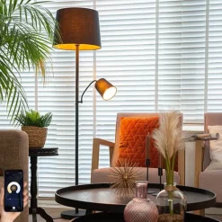 Smart vloerlamp zwart met goud incl. Wifi A60 en E14 - Retro