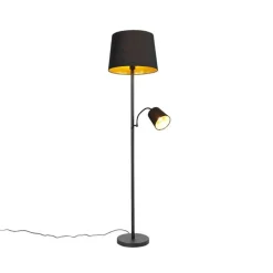 Smart vloerlamp zwart met goud incl. Wifi A60 en E14 - Retro