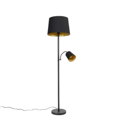 Smart vloerlamp zwart met goud incl. Wifi A60 en E14 - Retro