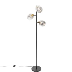 Smart Vloerlamp zwart met goud met smoke glas 3-lichts incl. 3 Wifi P45 - Zuzanna