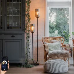 Smart vloerlamp zwart met smoke glas 2-lichts incl. 2 Wifi ST64 - Laura
