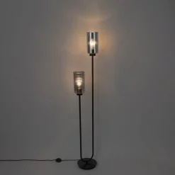 Smart vloerlamp zwart met smoke glas 2-lichts incl. 2 Wifi ST64 - Laura