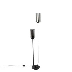 Smart vloerlamp zwart met smoke glas 2-lichts incl. 2 Wifi ST64 - Laura