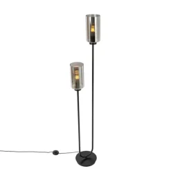 Smart vloerlamp zwart met smoke glas 2-lichts incl. 2 Wifi ST64 - Laura