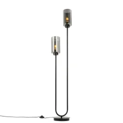 Smart vloerlamp zwart met smoke glas 2-lichts incl. 2 Wifi ST64 - Laura