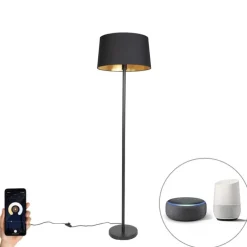 Smart vloerlamp zwart met zwarte kap 45 cm incl. Wifi A60 - Simplo