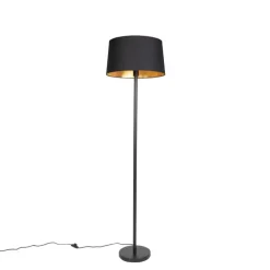 Smart vloerlamp zwart met zwarte kap 45 cm incl. Wifi A60 - Simplo