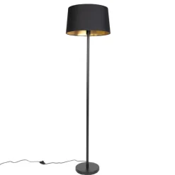 Smart vloerlamp zwart met zwarte kap 45 cm incl. Wifi A60 - Simplo