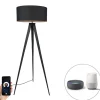Smart vloerlamp zwart met zwarte kap incl. Wifi A60 - Ilse
