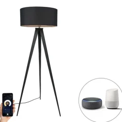Smart vloerlamp zwart met zwarte kap incl. Wifi A60 - Ilse