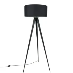 Smart vloerlamp zwart met zwarte kap incl. Wifi A60 - Ilse