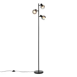 Smart vloerlamp zwart met smoke glas incl. 3 Wifi P45 - Vidro