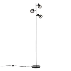 Smart vloerlamp zwart met smoke glas incl. 3 Wifi P45 - Vidro