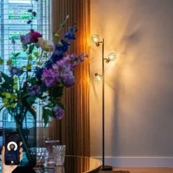 Smart vloerlamp zwart verstelbaar incl. 3 Wifi P45 - Mesh