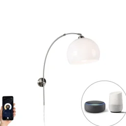 Smart wandbooglamp staal met witte kap incl. Wifi A60 - Bow