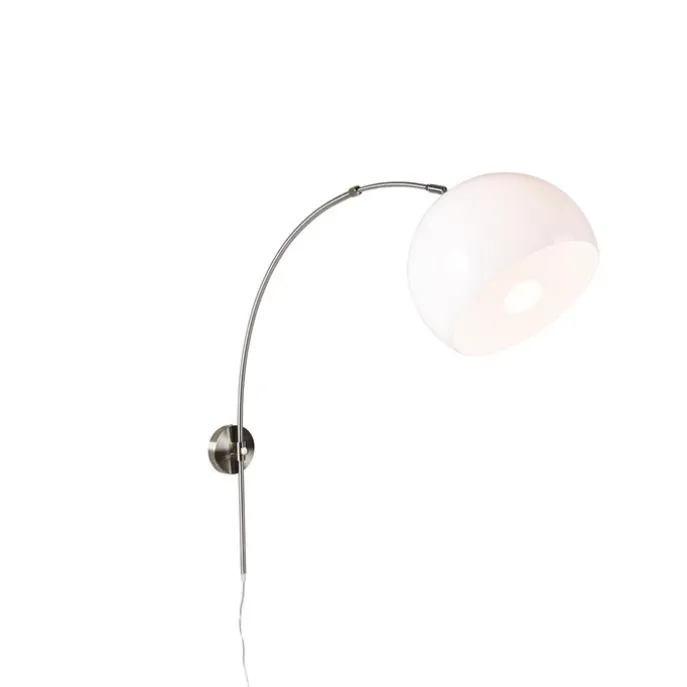 Smart wandbooglamp staal met witte kap incl. Wifi A60 - Bow