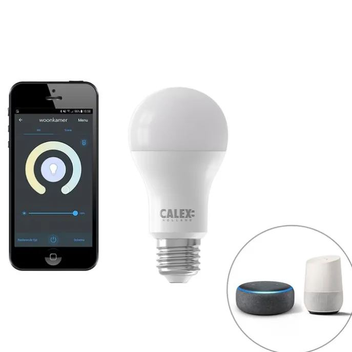 Smart wandbooglamp staal met witte kap incl. Wifi A60 - Bow