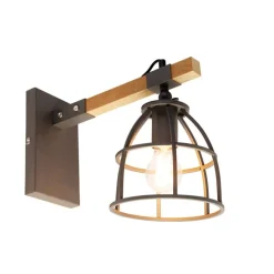 Smart wandlamp donkergrijs met hout verstelbaar incl. Wifi A60 - Arthur