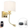 Smart wandlamp goud met witte kap incl. Wifi A60 - Brescia