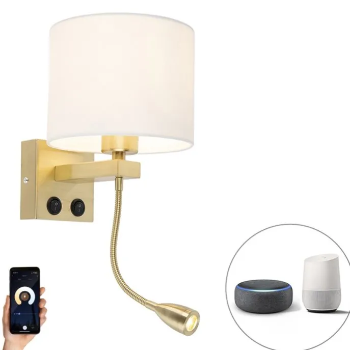 Smart wandlamp goud met witte kap incl. Wifi A60 - Brescia