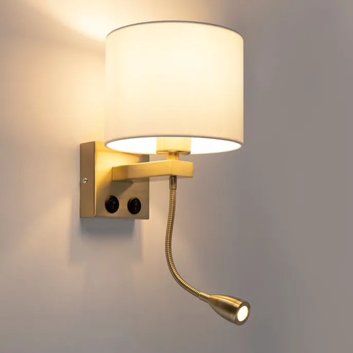 Smart wandlamp goud met witte kap incl. Wifi A60 - Brescia