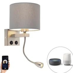 Smart wandlamp staal met grijze kap incl. Wifi A60 - Brescia