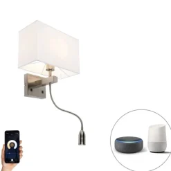 Smart Wandlamp staal met kap creme wit incl. Wifi P45 - Bergamo