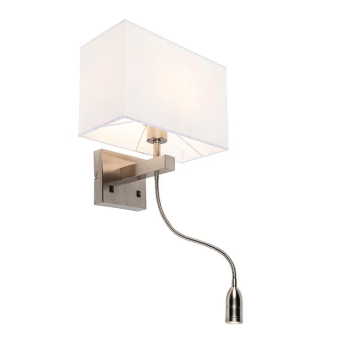 Smart Wandlamp staal met kap creme wit incl. Wifi P45 - Bergamo