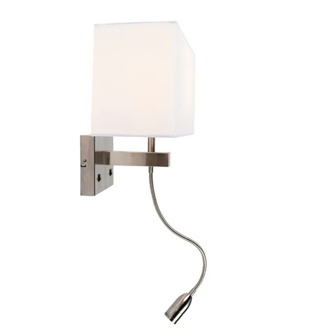 Smart Wandlamp staal met kap creme wit incl. Wifi P45 - Bergamo