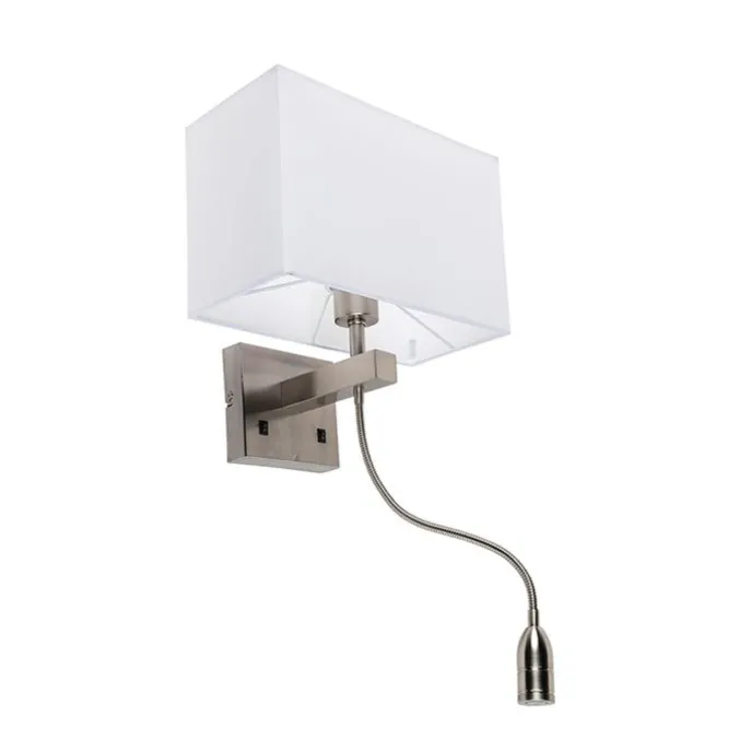 Smart Wandlamp staal met kap creme wit incl. Wifi P45 - Bergamo