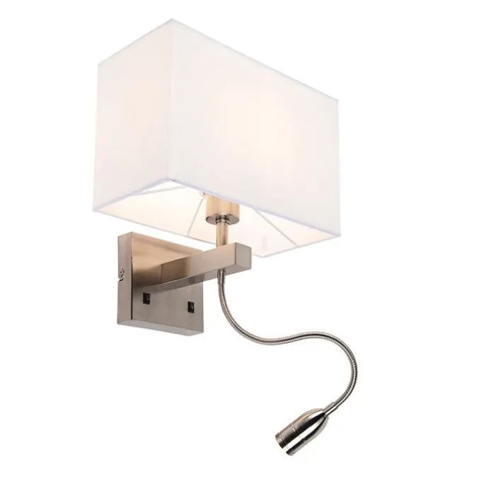 Smart Wandlamp staal met kap creme wit incl. Wifi P45 - Bergamo